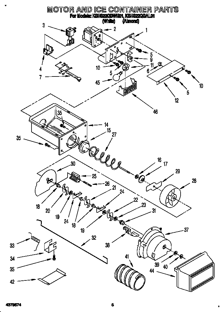 KitchenAid KSHS22QBAL01 motor and ice container diagram