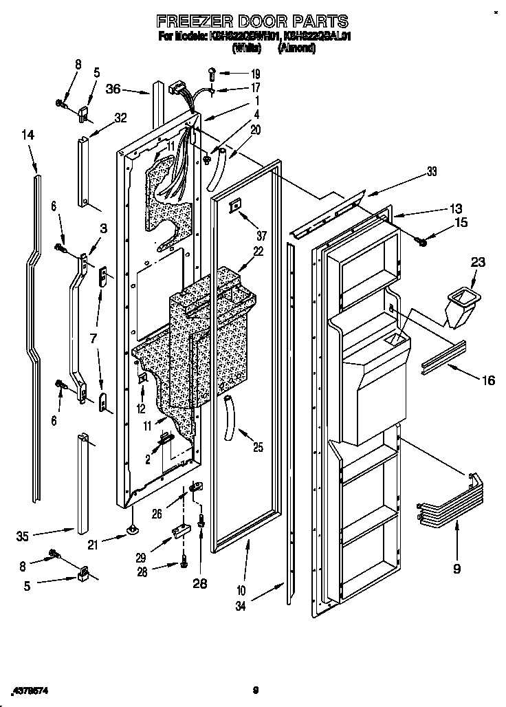 KitchenAid KSHS22QBAL01 freezer door diagram