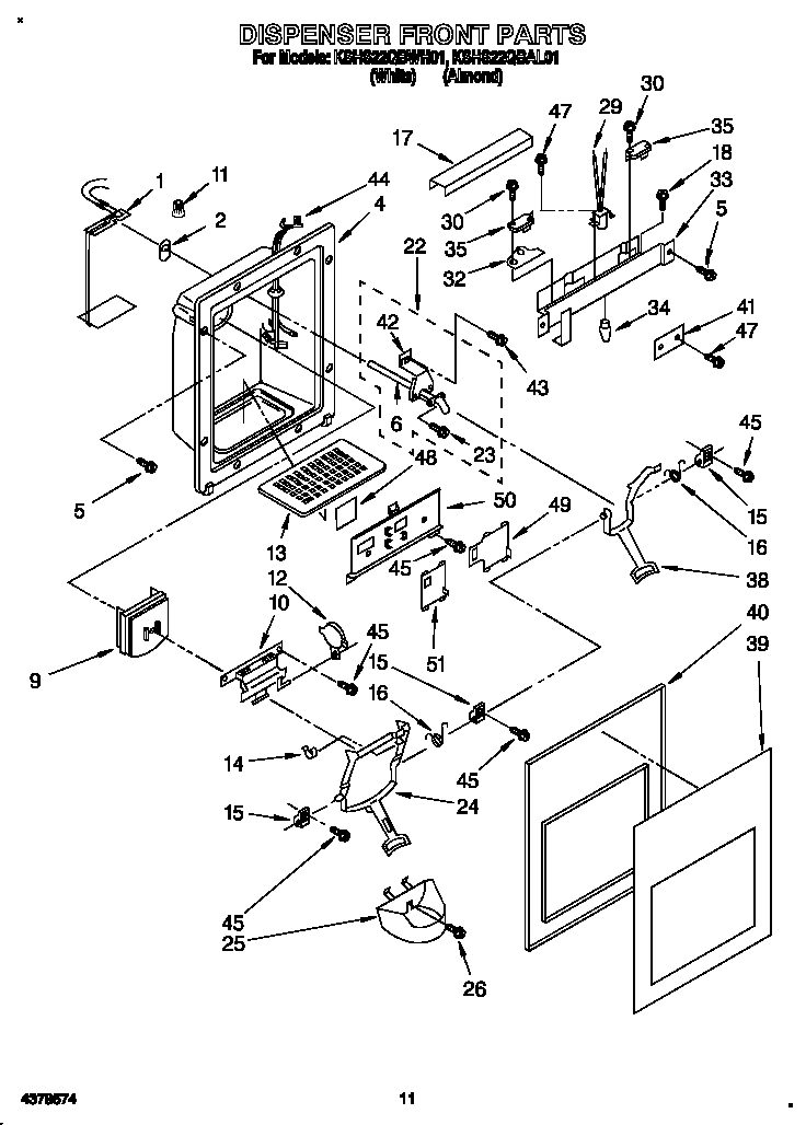 KitchenAid KSHS22QBAL01 dispenser front diagram