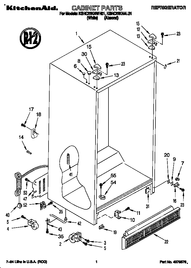 KitchenAid KSRC22KBWH01 cabinet diagram