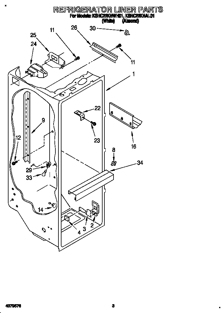 KitchenAid KSRC22KBWH01 refrigerator liner diagram