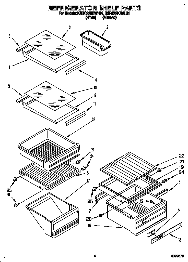 KitchenAid KSRC22KBWH01 refrigerator shelf diagram
