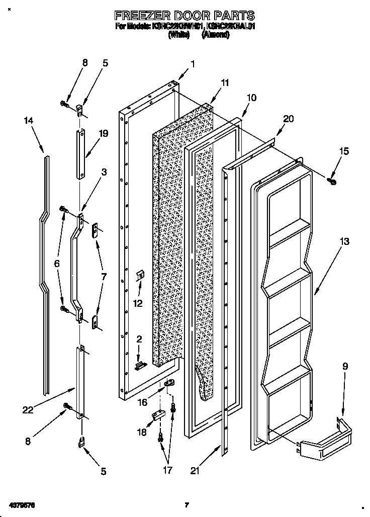 KitchenAid KSRC22KBWH01 freezer door diagram
