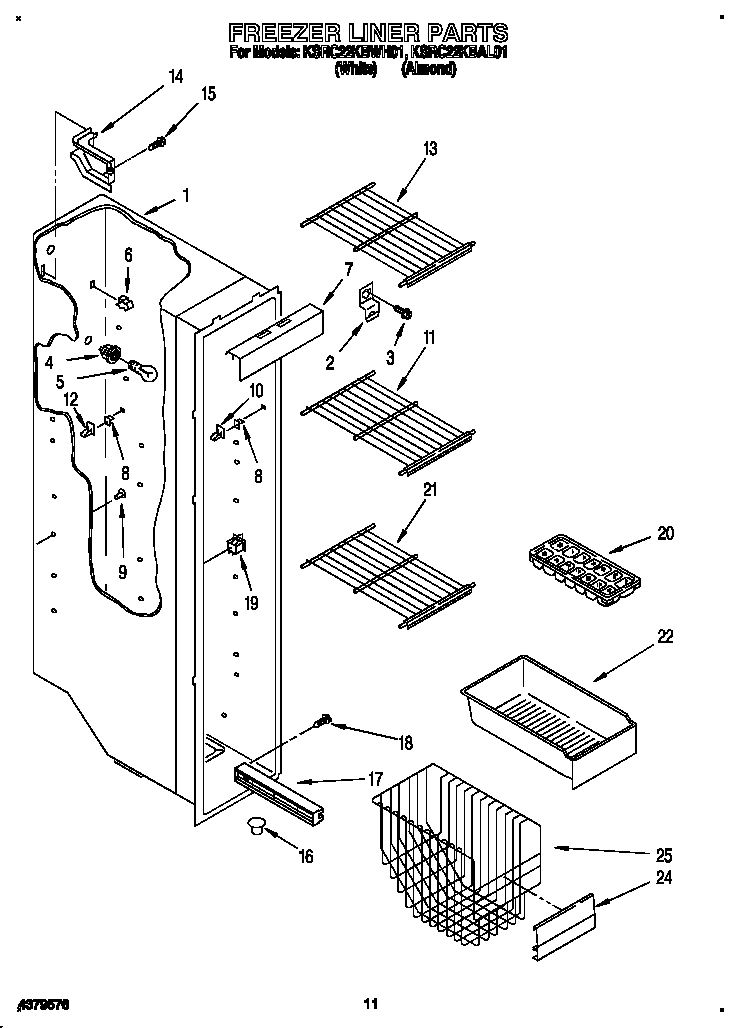 KitchenAid KSRC22KBWH01 freezer liner diagram