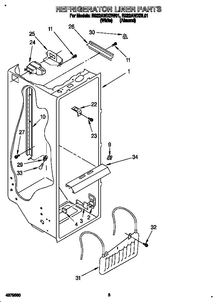 Roper RS22AWXBL01 refrigerator liner diagram