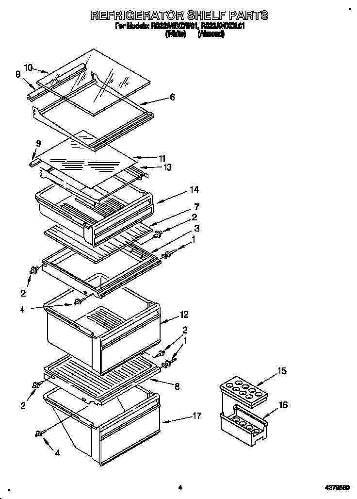 Roper RS22AWXBL01 refrigerator shelf diagram