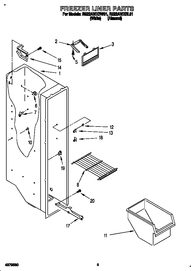 Roper RS22AWXBL01 freezer liner diagram