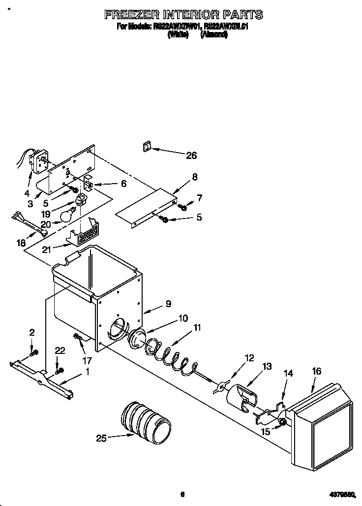 Roper RS22AWXBL01 freezer interior diagram