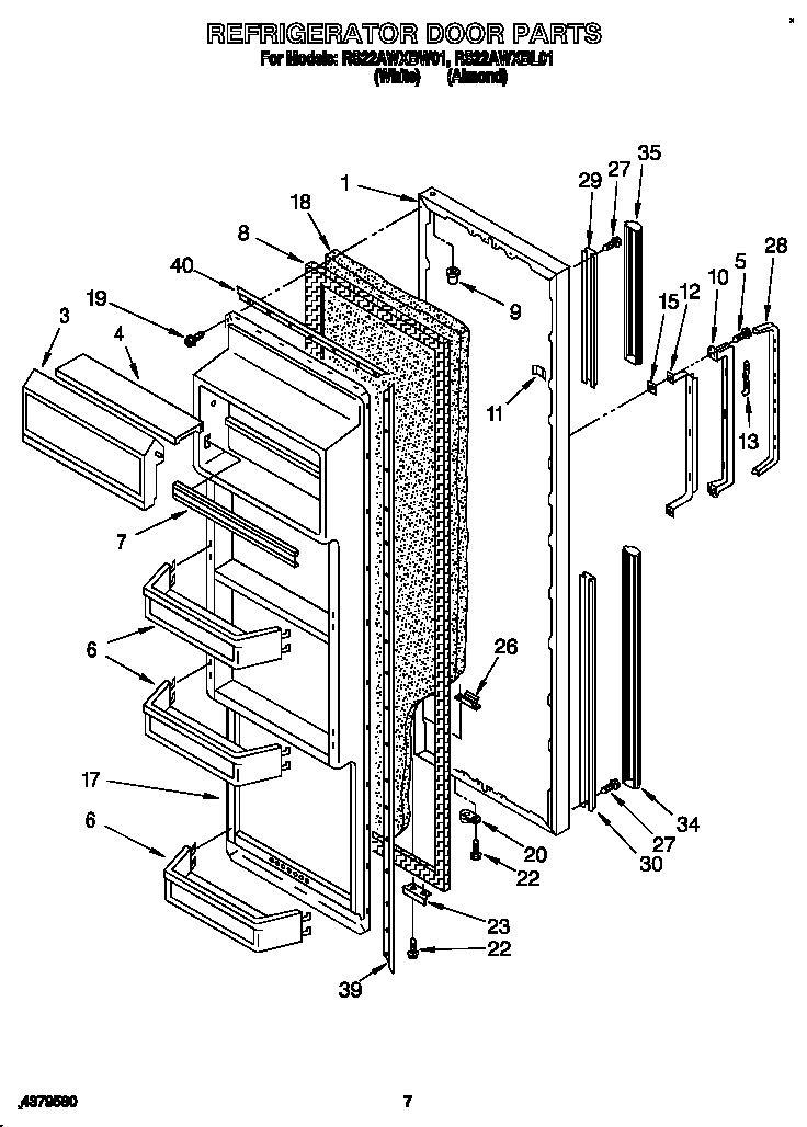 Roper RS22AWXBL01 refrigerator door diagram