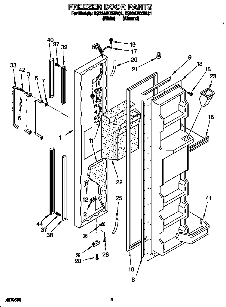 Roper RS22AWXBL01 freezer door diagram