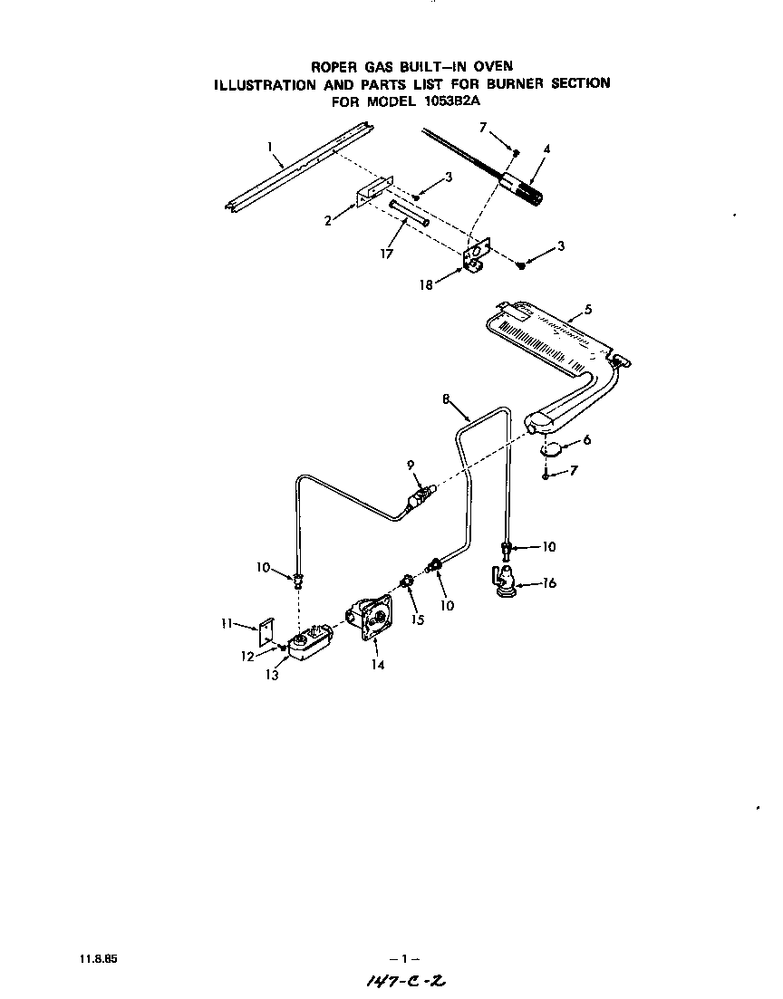 Roper 1053B2A burner section diagram