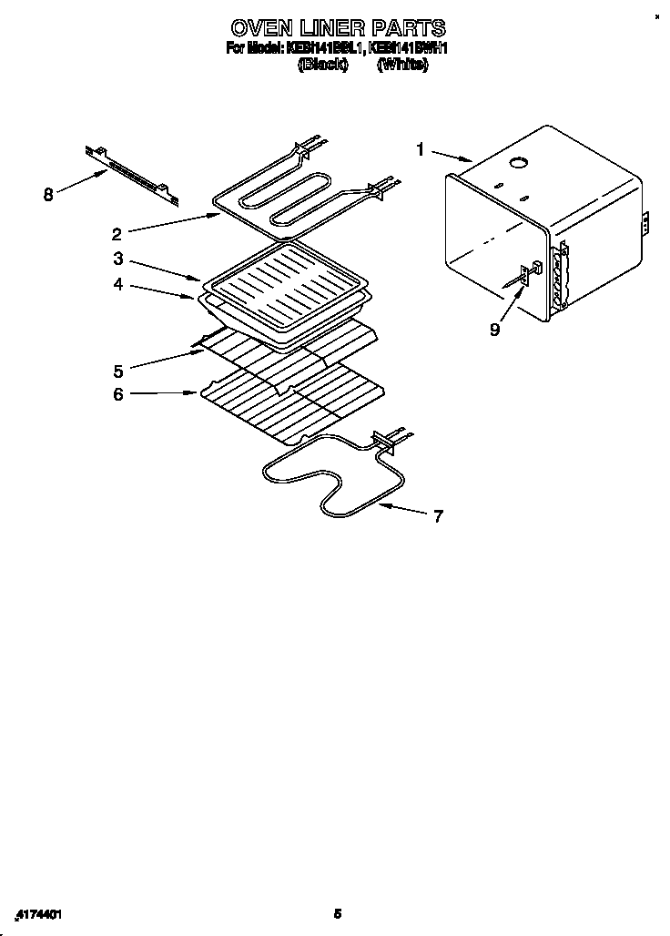 KitchenAid KEBI141BWH1 oven liner diagram