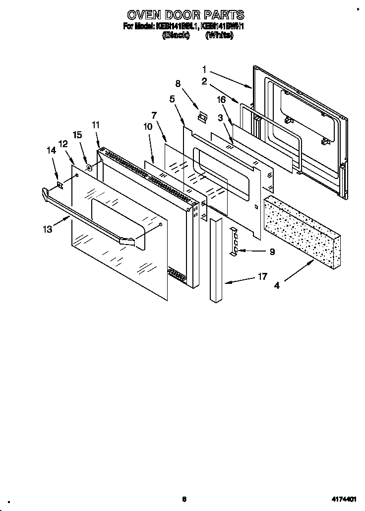 KitchenAid KEBI141BWH1 oven door diagram