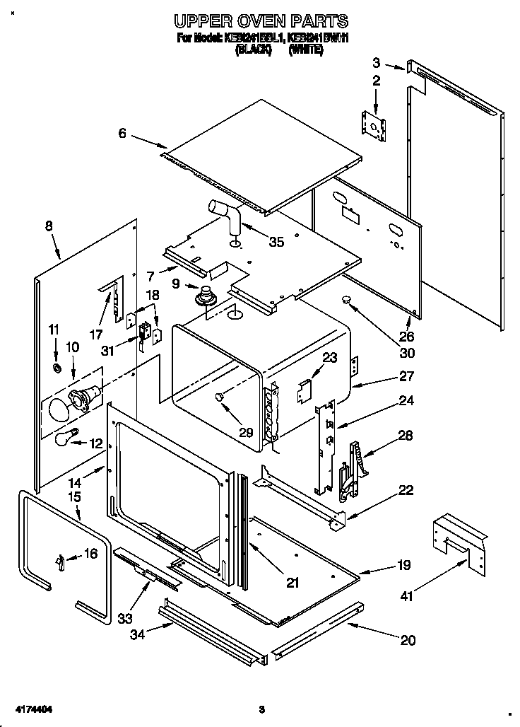 KitchenAid KEBI241BBL1 upper oven diagram