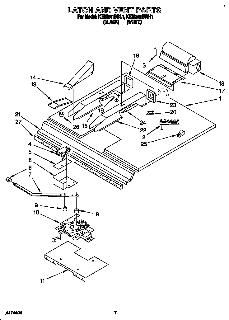 KitchenAid KEBI241BBL1 latch and vent diagram