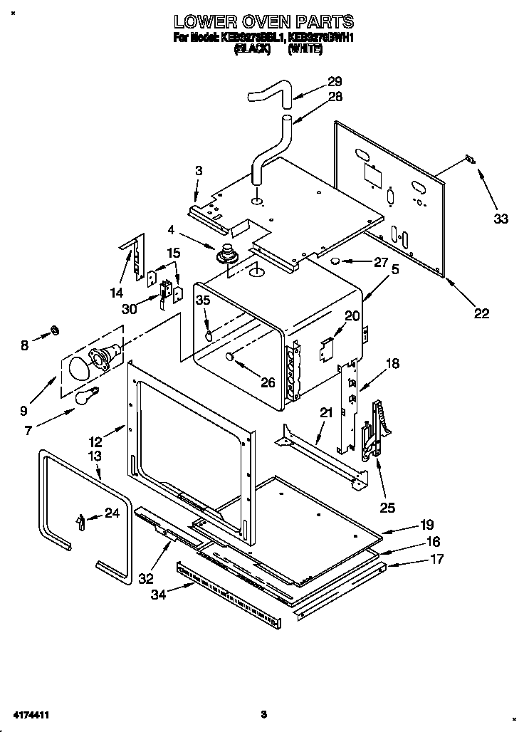 KitchenAid KEBS276BBL1 lower oven diagram