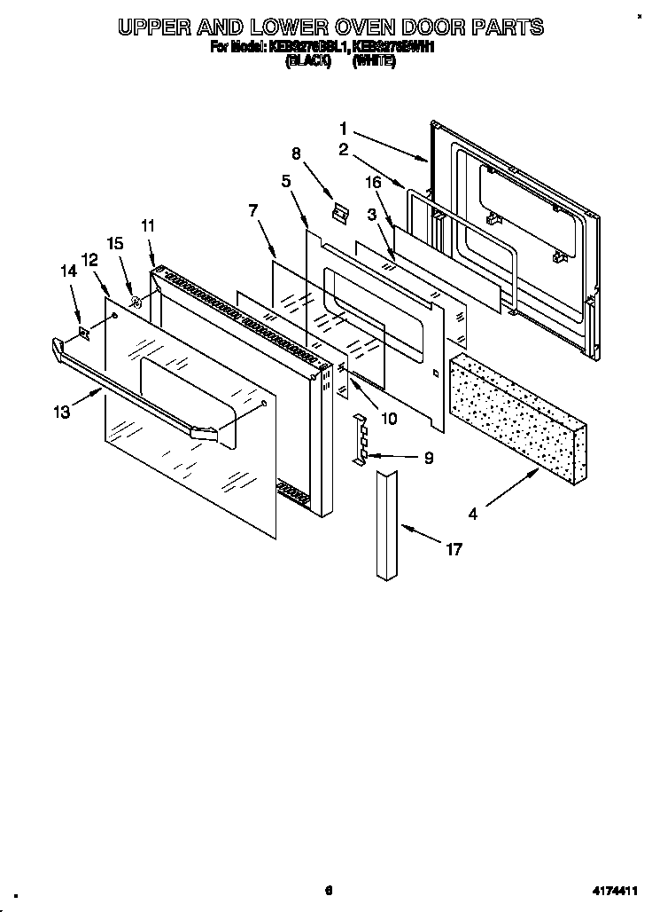 KitchenAid KEBS276BBL1 upper and lower oven door diagram