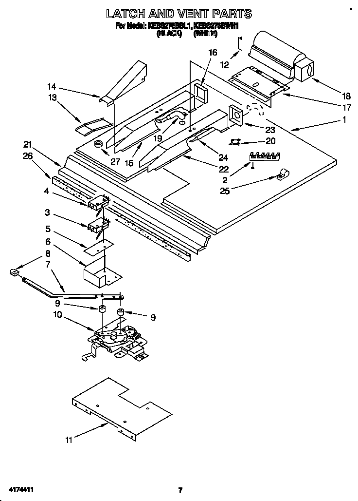 KitchenAid KEBS276BBL1 latch and vent diagram