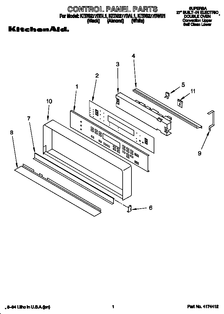 KitchenAid KEBS277BBL1 control panel diagram