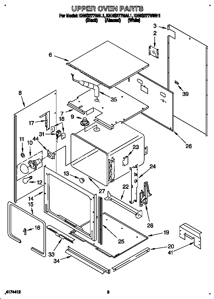 KitchenAid KEBS277BBL1 upper oven diagram