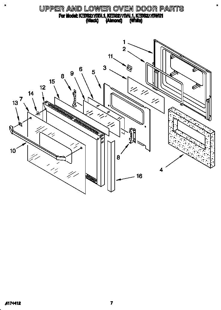 KitchenAid KEBS277BBL1 upper and lower oven door diagram