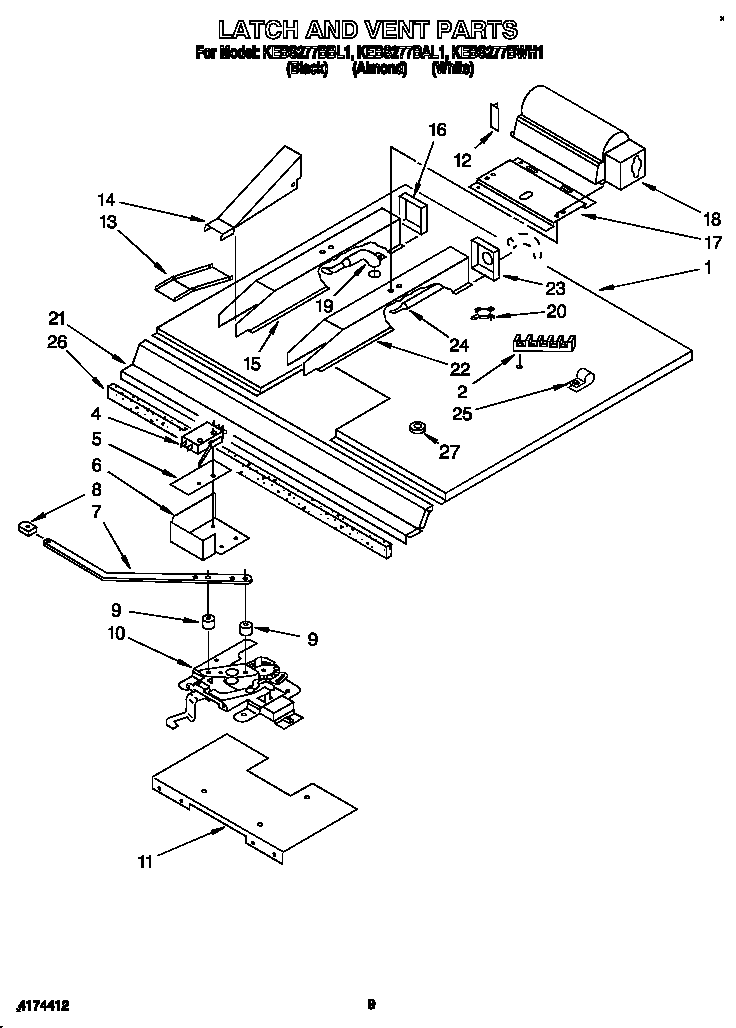 KitchenAid KEBS277BBL1 latch and vent diagram