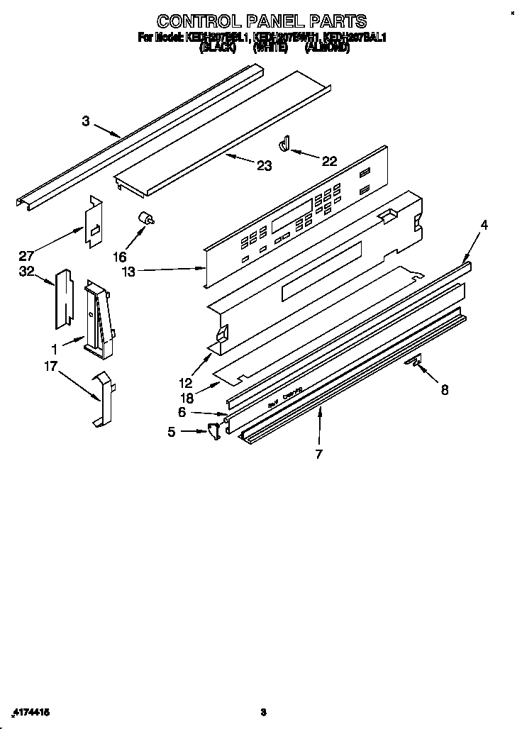 KitchenAid KEDH207BAL1 control panel diagram