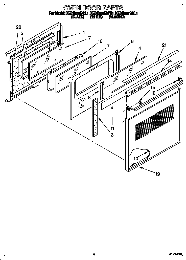 KitchenAid KEDH207BAL1 oven door diagram