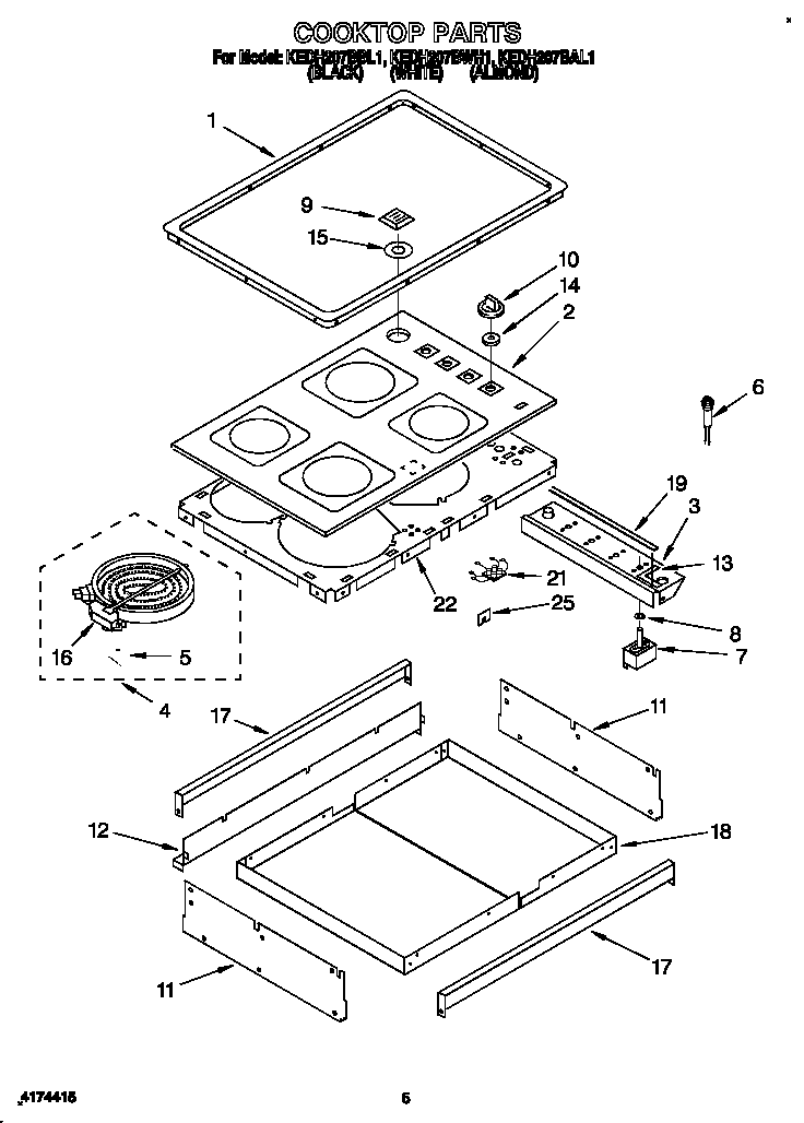 KitchenAid KEDH207BAL1 cooktop diagram