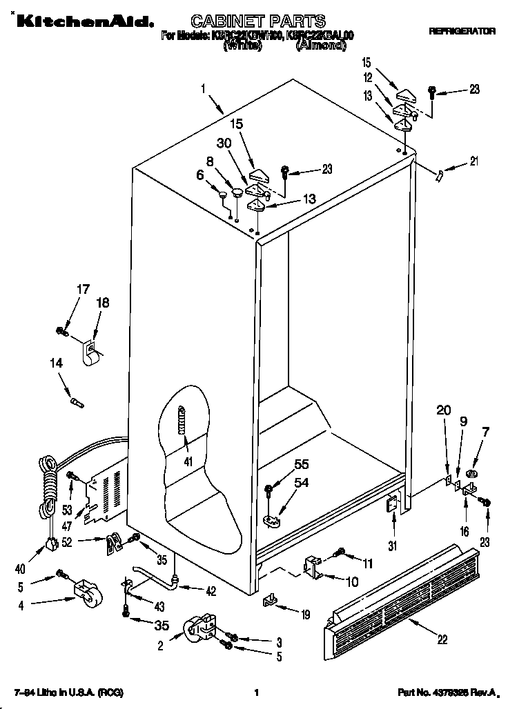 KitchenAid KSRC22KBAL00 cabinet diagram