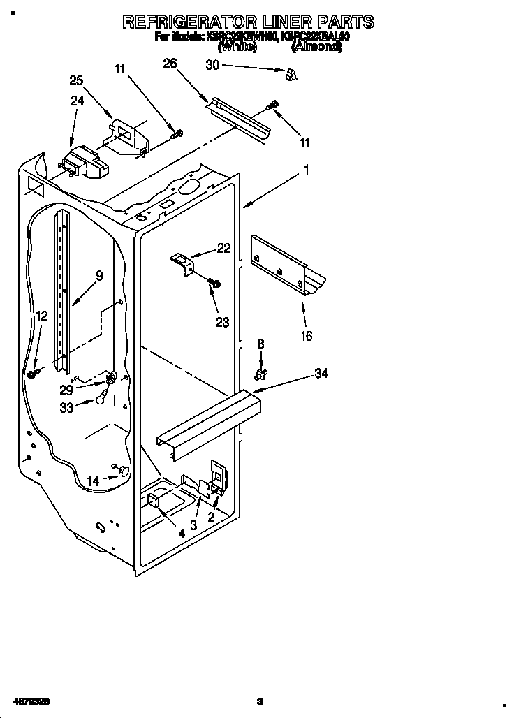 KitchenAid KSRC22KBAL00 refrigerator liner diagram