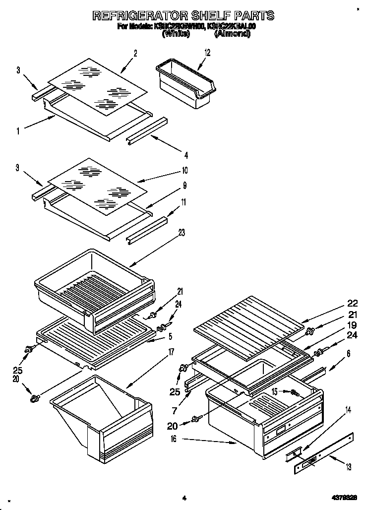 KitchenAid KSRC22KBAL00 refrigerator shelf diagram