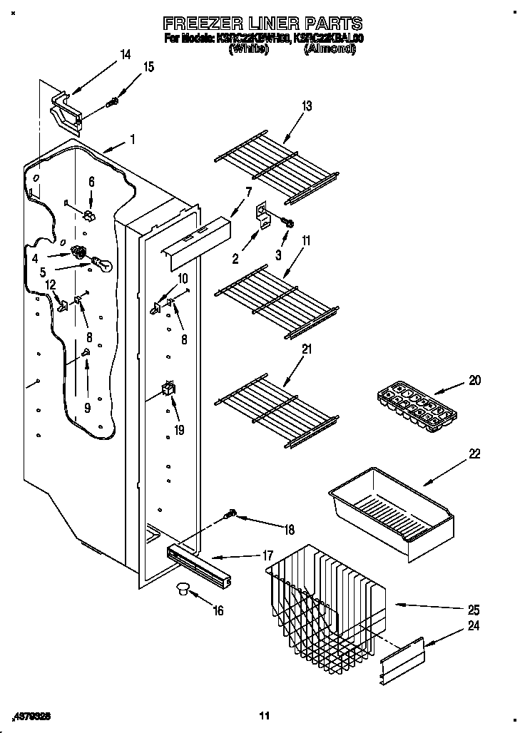 KitchenAid KSRC22KBAL00 freezer liner diagram