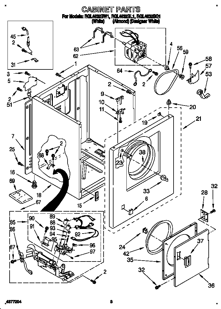 Roper RGL4632BW1 cabinet diagram