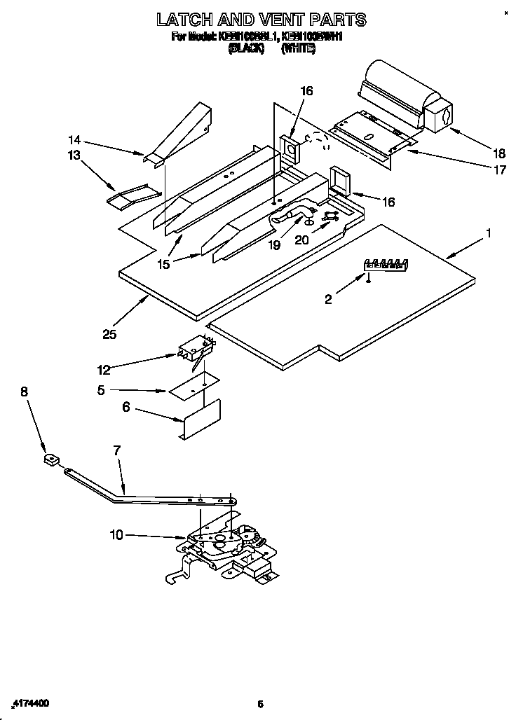 KitchenAid KEBI100BWH1 latch and vent diagram