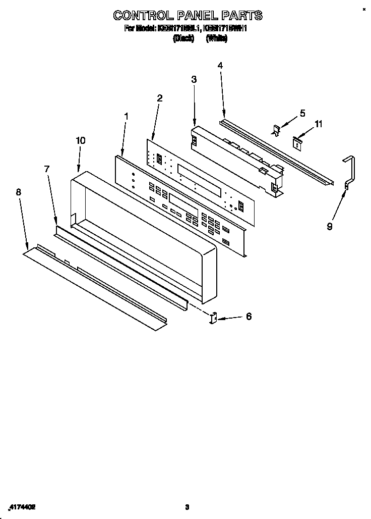 KitchenAid KEBI171BWH1 control panel diagram