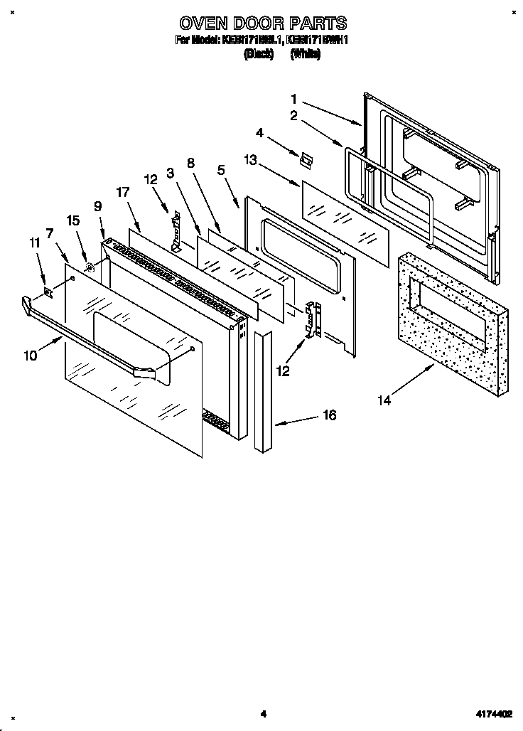 KitchenAid KEBI171BWH1 oven door diagram