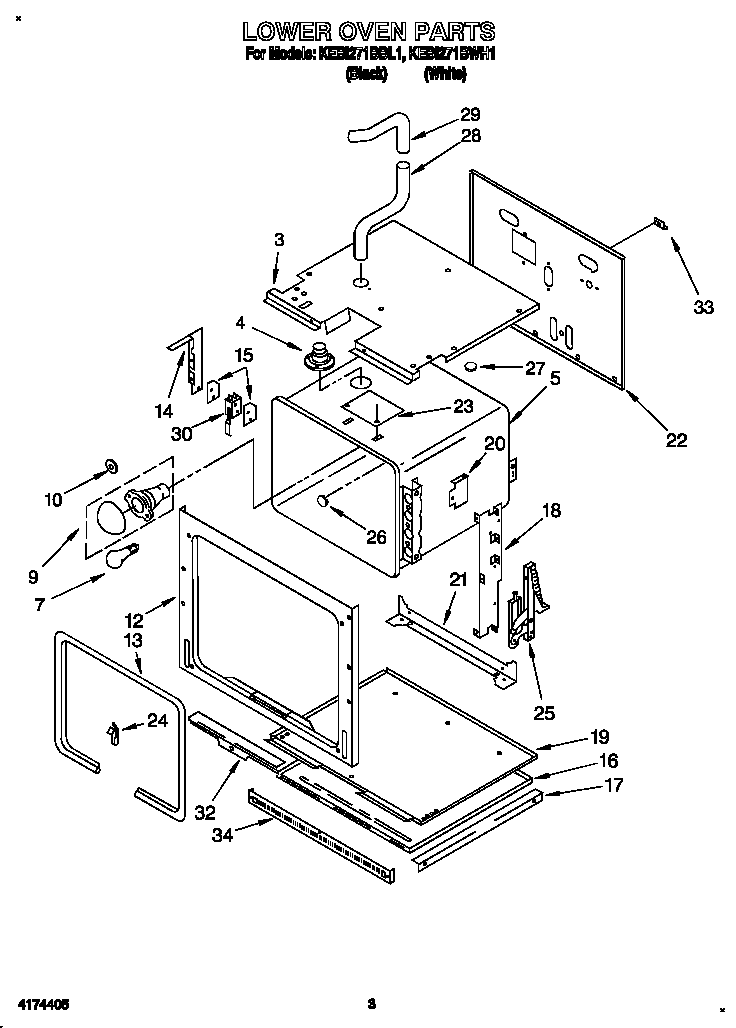KitchenAid KEBI271BWH1 lower oven diagram