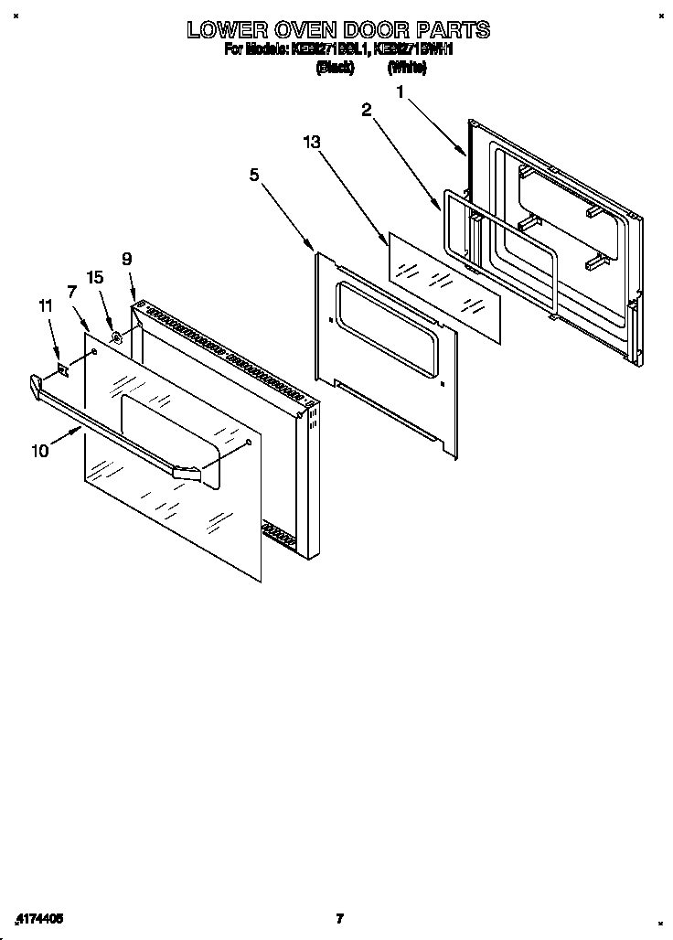 KitchenAid KEBI271BWH1 lower oven door diagram