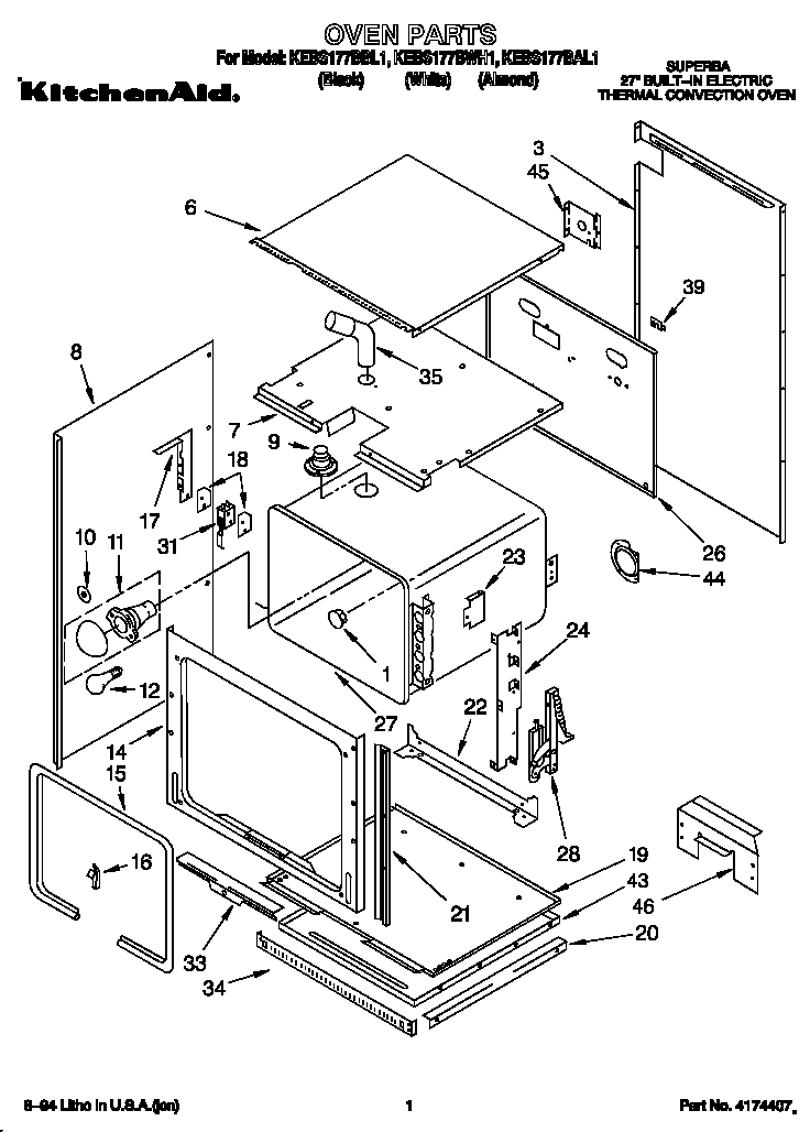 KitchenAid KEBS177BWH1 oven diagram