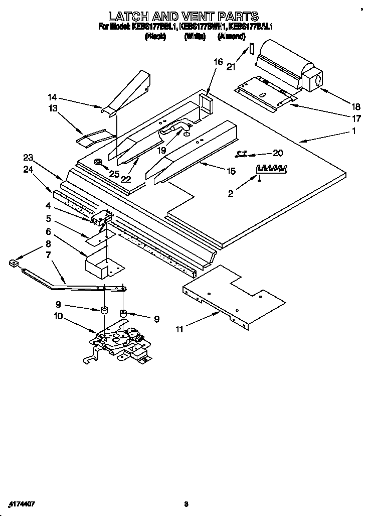 KitchenAid KEBS177BWH1 latch and vent diagram