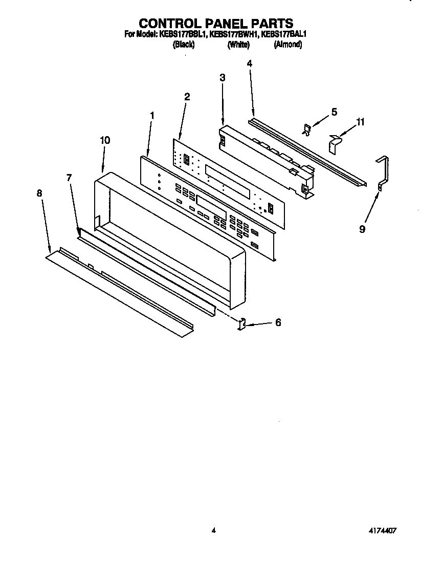 KitchenAid KEBS177BWH1 control panel diagram