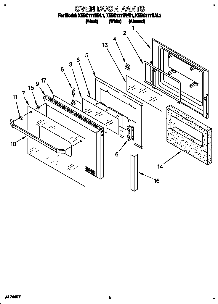 KitchenAid KEBS177BWH1 oven door diagram