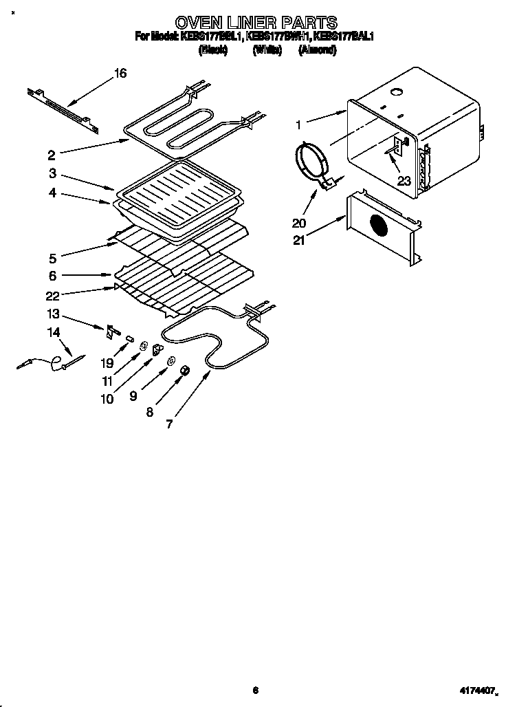 KitchenAid KEBS177BWH1 oven liner diagram