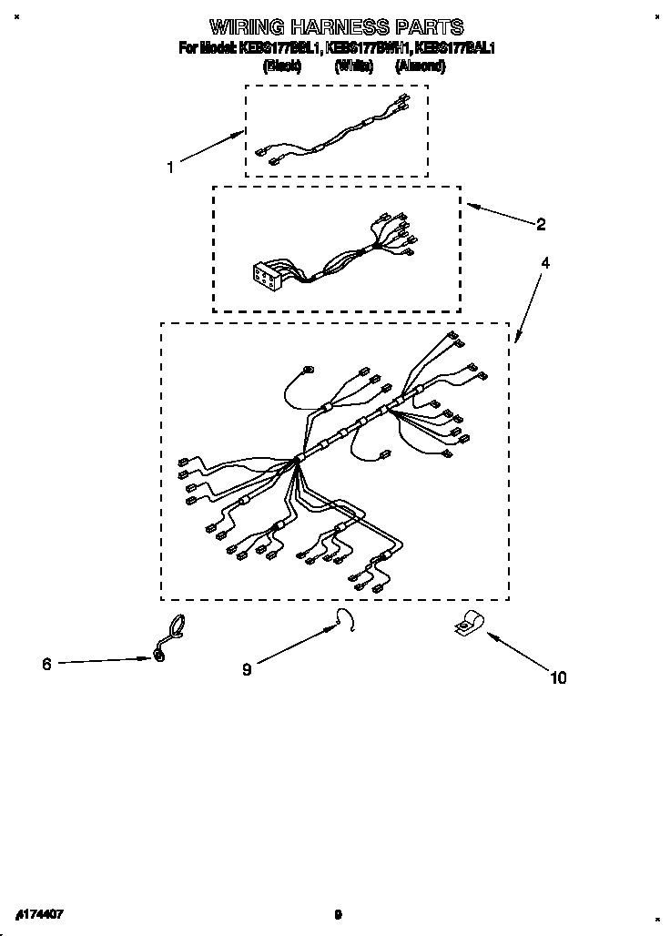 KitchenAid KEBS177BWH1 wiring harness diagram