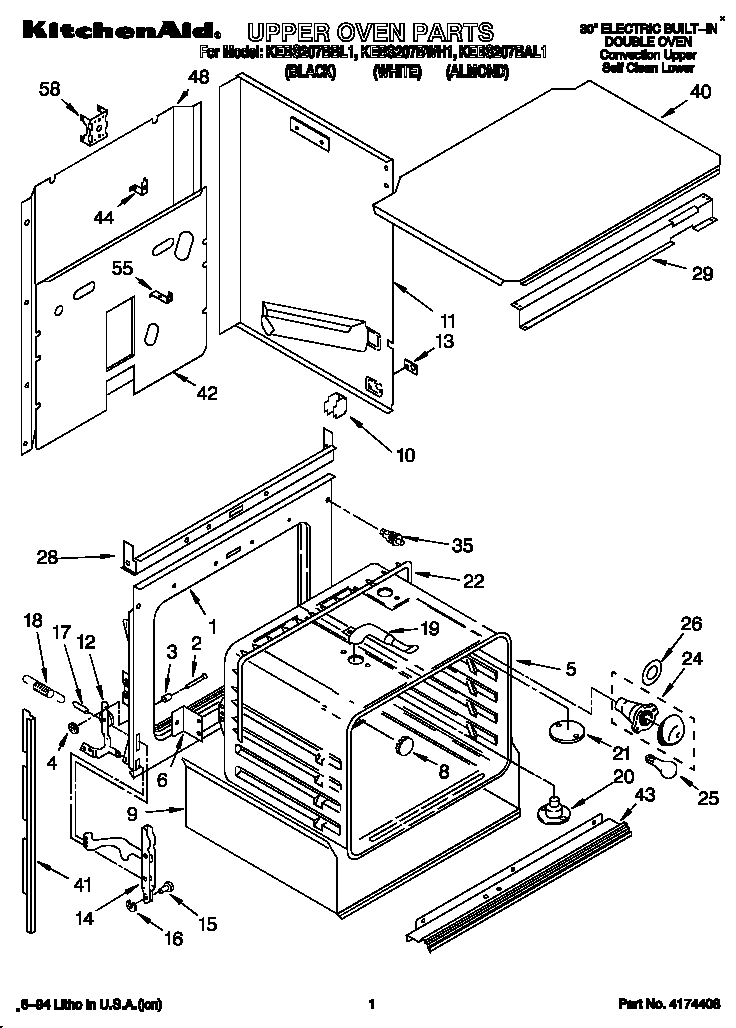 KitchenAid KEBS207BAL1 upper oven diagram