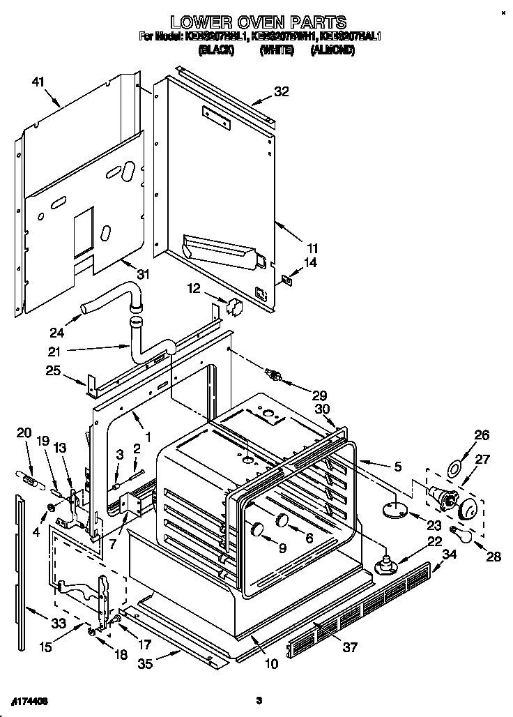 KitchenAid KEBS207BAL1 lower oven diagram