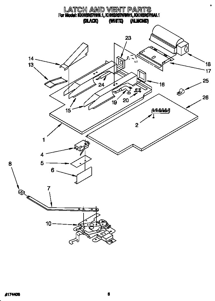 KitchenAid KEBS207BAL1 latch and vent diagram