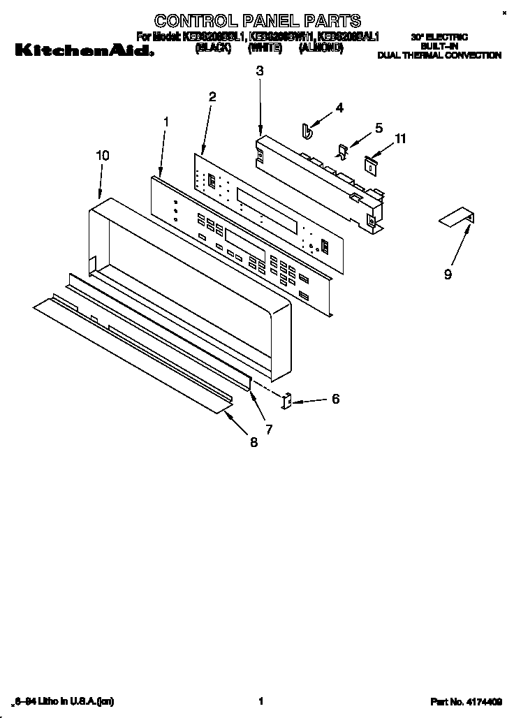 KitchenAid KEBS208BBL1 control panel diagram