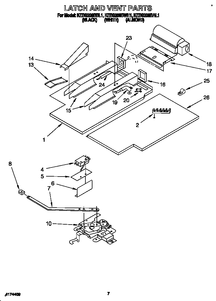 KitchenAid KEBS208BBL1 latch and vent diagram